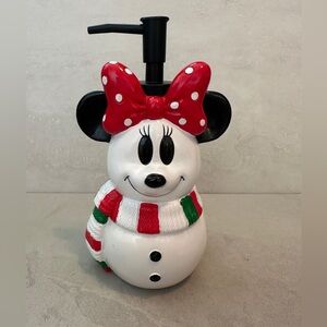 Disney Minnie Mouse Holiday Snowman w/Scarf Soap Dispenser Ceramic NEW